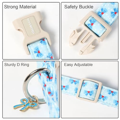 DOGWONG Blue Dog Collar, Cute Blue Boy Dog Collar Adjustable Soft Male Female Pet Dog Collar Bowtie Printed Puppy Necklace for Small Dogs - color: Blue Bowtie, size: Extra Small