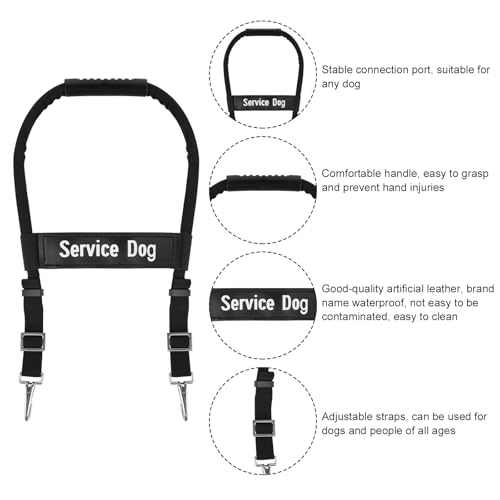 Adjustable Service Dog Handles, Guide Bridge Leash for Vest Harness Gear and Accessories (12-20 Inch)