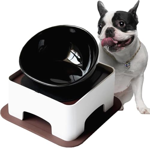 Ceramic Bulldog Bowl Dog Feeding Bowl - Dog Dish Wide Mouth Pet Sterile Tilted Pet Feeder with Anti-Skid Rubber Mat for Small Medium Dogs (Black Replacement Bowl.(ONLY Bowl)) - color: Black Replacement Bowl.(ONLY BOWL)