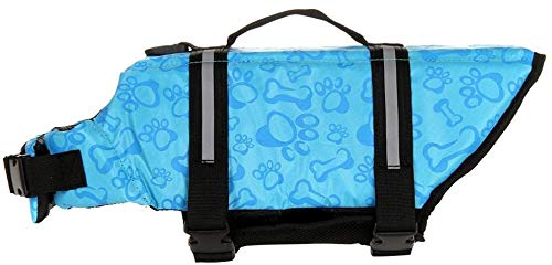 Izefia Dog Life Jacket Swimming Safety Coat Floatation Life Vest Life Saver with Handle for Small Dog Puppy Large Dog (Blue Bone, XXS) - color: Blue Bone, size: XX-Small