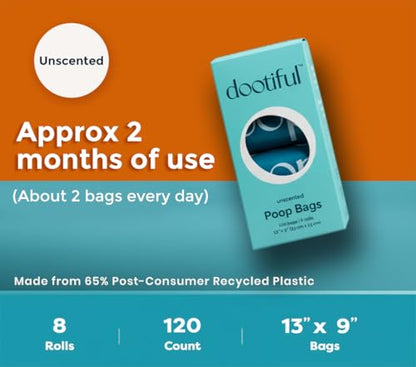 Dog Poop Bags - 240 Unscented Waste Bag, 65% Recycled Materials, Tear Resistant Pet Bags for Poop - 16 Rolls 100% Leak Proof - Extra Thick, Eco-Friendly Doggie Poo Bags for Hassle-Free Cleanup Outdoor - size: 120 Count (Pack of 2)
