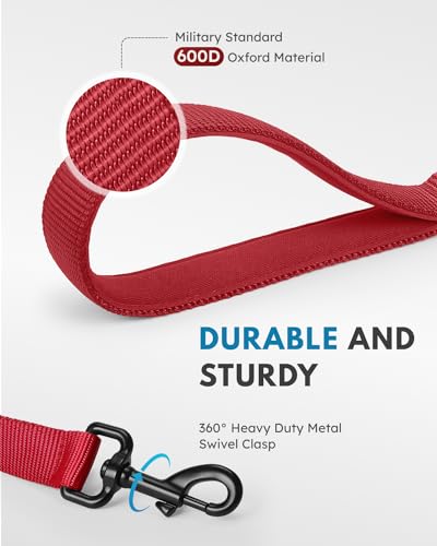 FAYOGOO Dog Leash 6FT - Heavy Duty Dog Leash with Traffic Padded Double Handles - Safety Control Traning Leash for Large Medium Dogs - color: Red