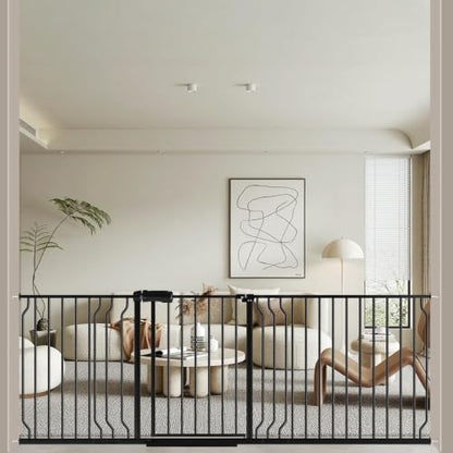 WAOWAO Baby Gate 182-216cm(72-86인치) 엑스트라 와이드 압력 장착 워크 스루 스윙 자동 닫힘 안전 금속 블랙 유아 어린이 개 애완동물 강아지 계단, 출입구, 주방용 - color: 블랙., size: 71.65-85.03"/182-218cm