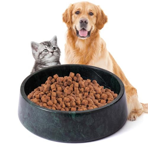 SAMAH Green Marble Dog Bowl, Non-Slip Dog Food Water Bowl, Large Weighted Stone Dish, Natural Marble Heavy Pet Bowl, Easy to Clean, Gifts for Cat Lovers, Perfect Cat Dog Gifts, Holds 6 Cups(6 lbs) - color: Green, size: L