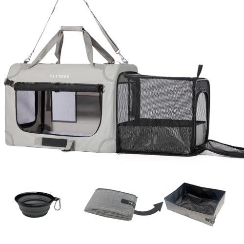 Extra Large Expandable Cat Carrier Soft Sided for Car, Portable Small Dog Carrier for 2 Cats, 24"x16.5"x16" Road Travel Folding Comfortable Design with Litter Box and Bowl