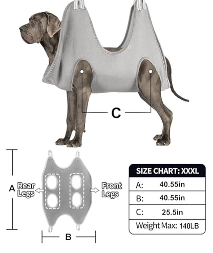 Kkiimatt Dog Grooming Hammock Harness,XXX-Large Silver Grey Grooming Sling for Giant Dogs,Dog Hanger Holder Restraint for Nail Trimming, Hanging Harness Hammock for Nail Clipping - size: XXXL (140 LB Max) Silver Grey 20-31in