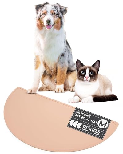 Should We Go? Waterproof Silicone Dog Food Mat – Medium Size Non-Slip Pet Bowl Mat, Raised Edge Design, Easy-to-Clean Pet Food Placemat for Dog & Cat Bowls, 21" Across x 10.5" Deep - Blush - color: Blush, size: Medium