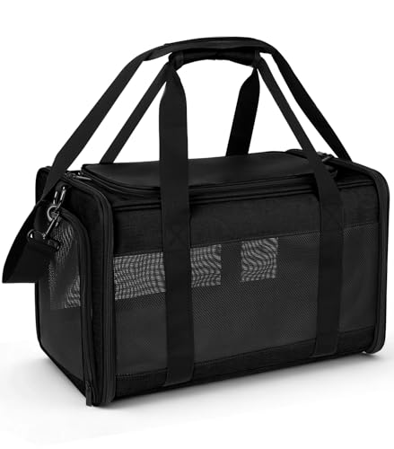 Hipubby Cat Carrier Dog Carrier for Pets Up to 16 Lbs, Soft-Sided Pet Travel Carrier for Cats and Small Dogs, Airline Approved Pet Carrying Case with Shoulder Strap & Removable Mat - Black - color: Black