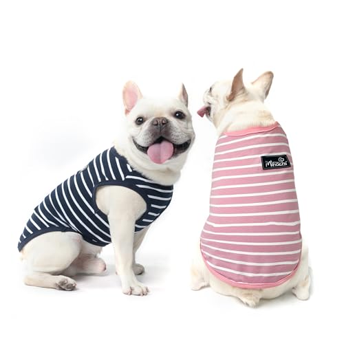 MIHACHI Dog Shirts Cotton Striped T-Shirt, Summer Pet Clothes for Small Dogs, 2-Pack Soft Puppy Apparel Cat Tee, Sleeveless Lightweight, Quick Dry, Breathable,Stretchy, Pink Navy M - color: Pink & Navy, size: Medium