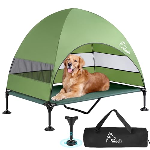 Upgraded Elevated Dog Bed with Canopy, Portable Raised Outdoor Dog Bed with Stable Anti-Slip Feet, Wider Shade Pet Bed Cot, Raised Pet Beds for Large Pets Camping, Indoor & Outdoor Use - color: Dog Canopy-Green, size: 50.0"L x 32.0"W x 42.5"Th