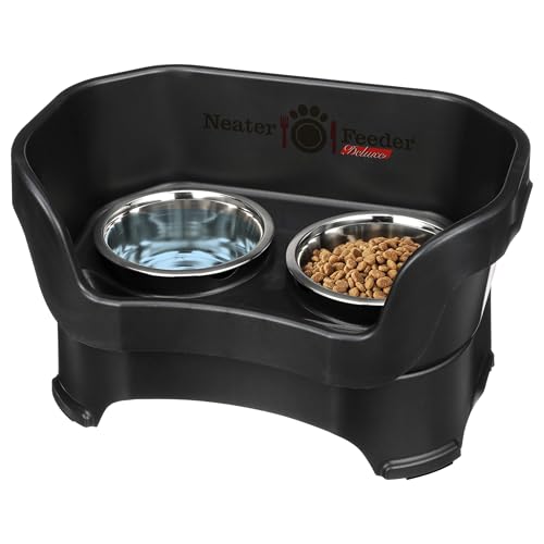 Neater Pet Brands Neater Feeder Deluxe Mess Proof Dog Bowls Elevated for Medium Dogs 19-40 lbs, Made in USA, No Spill Raised Dog Food Bowl Stand Feeding Station, Food and Water Bowl Set, Black - color: Midnight Black, size: Medium with Standard Bowl