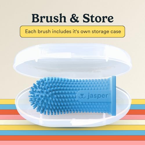 Jasper Dog Toothbrush, 360 Degree Dog Tooth Brushing Kit, Cat Toothbrush, Canine Dental Care & Teeth Cleaning Kit, Pet Finger Tooth Brush, Use with Pet Toothpaste, 4-Pack Blue - color: Blue (4-pack)