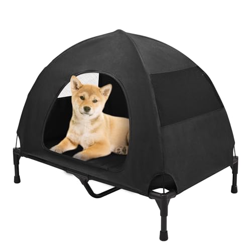Love&go Elevated Dog Bed with Canopy, Raised Dog House, Elevated Dog Tent (M - Black Bed with Canopy, Medium-29.9x19.5x5.5 inch) - color: M - Black Bed with Canopy, size: Medium-29.9x19.5x5.5 inch