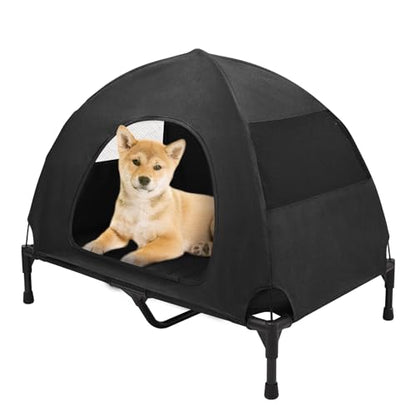 Love&go Elevated Dog Bed with Canopy, Raised Dog House, Elevated Dog Tent (M - Black Bed with Canopy, Medium-29.9x19.5x5.5 inch) - color: M - Black Bed with Canopy, size: Medium-29.9x19.5x5.5 inch