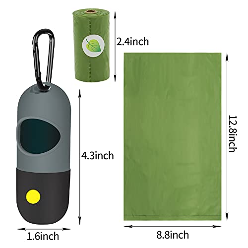 2 Pack Dog Poop Bag Dispenser with Built-in LED Flashlight, Pet Waste Bag Holder for Leash with Carabiner Clip for Lead Leash, 2 Rolls Leak-proof Doggy Waste Bags for Dog Walking, Grey - color: Grey