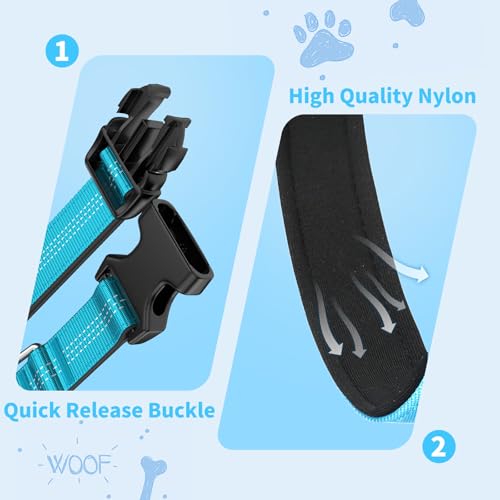 Reflective Dog Collar with Buckle, Heavy Duty Dog Collars with Soft Padded, Adjustable, Ultra-Durable, Pet Collar for Small Medium and Large Dogs (SkyBlue, L) - color: BLUE, size: L (18-26'')