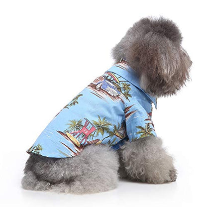 Tangpan Summer Pet Daisy Hawaiian Beach Plaid Print Shirts Clothes for Dog Blue M - color: Blue, size: Medium