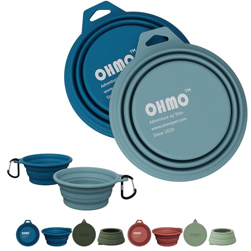 OHMO Collapsible Dog Bowl(2 Pack, Peacock&Light Blue 12oz/400ml) Premium Silicone Pet Water Bowls for Cats & Dogs, Portable Dog Travel Bowls Foldable for Outdoor Camping Hiking - color: Peacock&Light Blue, size: 2x12oz