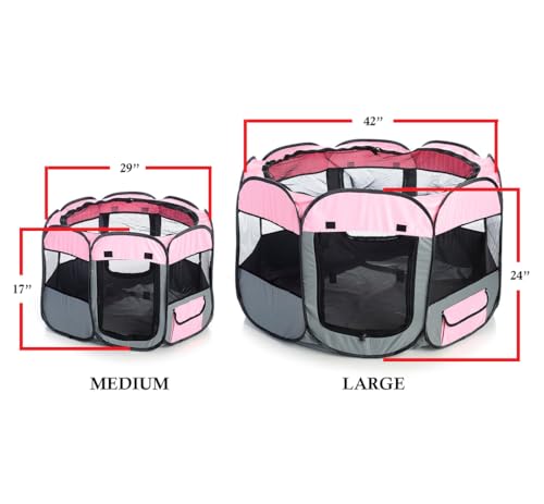 Pet Life All-Terrain Lightweight Wire-Framed Folding Collapsible Pet Playpen, Travel Cat and Dog Playpen, Features Breathable Mesh and Zippered Entrances with Carrying case - color: Pink