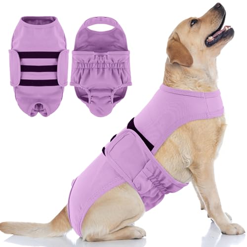 PUMYPOREITY Dog Diaper with Suspender, Escape-Proof Anti-Harassment Garment for Heat Cycle, Incontinence, Puppy Training, Senior Dog, L, Purple - color: Purple, size: Large