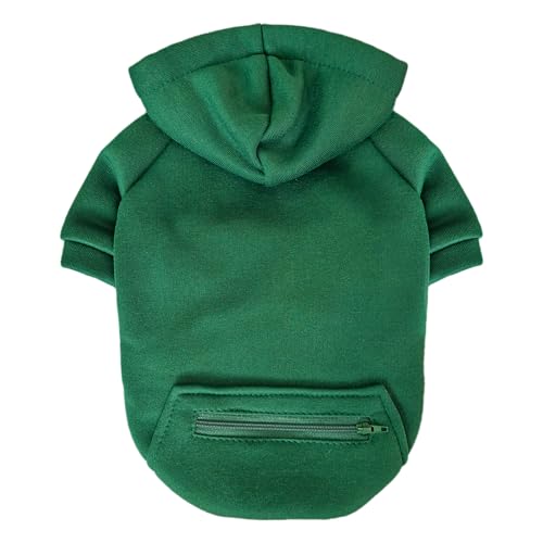 Jecikelon Dog Hoodies for Small Dogs with Zipper Pocket, Soft Fleece Puppy Clothes with Rope Hat, Warm Winter Outfits Cold Weather Coats, Cute Sweatshirt Chihuahua Costume (Green, Medium) - color: Green, size: Medium
