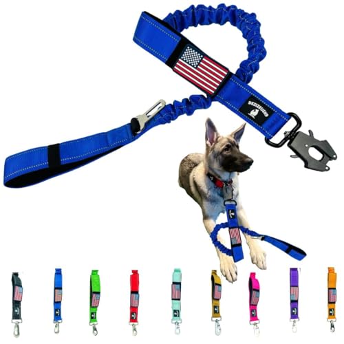 Heavy Duty Bungee Dog Leash - Shock Absorbing, Seat Belt Clip, Quick Release Frog Clasp, Double Padded Handles, for Large and Medium Dogs, Durable for Training, Walking, Car Safety, Outdoor Adventure - color: BLUE BUNGEE FROG