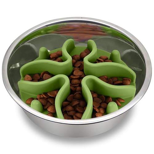 Palz&Co Paw Puzzles Slow Feeder Dog Bowl Insert - 5.5" Round Silicone Insert for Large Pet Bowls, Green - Promotes Healthier Eating & Mental Stimulation, Dishwasher & Freezer Safe - size: Large