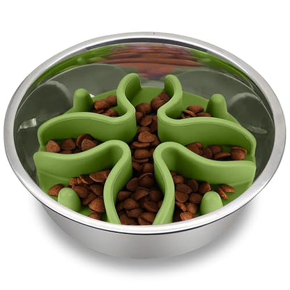 Palz&Co Paw Puzzles Slow Feeder Dog Bowl Insert - 5.5" Round Silicone Insert for Large Pet Bowls, Green - Promotes Healthier Eating & Mental Stimulation, Dishwasher & Freezer Safe - size: Large