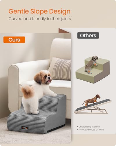 Feandrea 2-Step Dog Stairs, Dog Steps for Bed, Sofa, Waterproof Pet Stairs with Anti-Slip Designs, Gentle Slope, Removable Washable Cover, Handle, Dove Gray UPPS002G01 - size: 2-Step