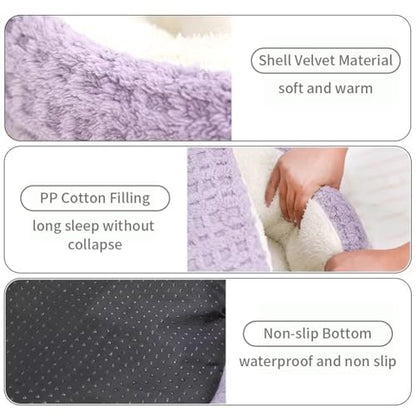 Plush Cat Bed Hooded Semi Enclosed Shell Shaped Pet Nest Cozy Warming Anti-Slip Small Dog Bed for Puppy and Kitten (Coffee, Small) - color: Coffee, size: Small