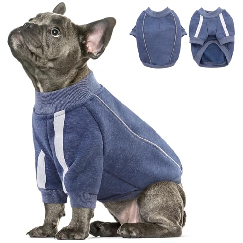 Queenmore Fleece Dog Sweater for Male Dogs, Soft Pullover Dog Sweatshirt with Leash Hole/Reflective Stripes – Cozy Winter Fleece Jacket for Small Medium Large Boy Puppy, Blue S - color: Blue, size: Small
