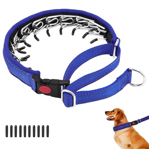 No Pull Martingale Dog Collar for Large Medium Small Dogs, Heavy Duty Nylon Reflective Adjustable Anti Pull Slip Collar with Buckle for Training Walking M Dark Blue - color: Dark Blue, size: M (15"-23" Neck, 1.5" Wide)