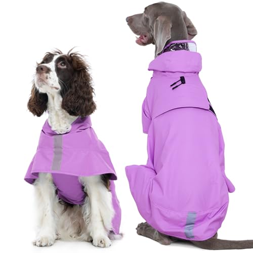 Kuoser Dog Raincoat, Waterproof Dog Rain Jacket with Clear Hooded Double Layer, Lightweight Reflective Dogs Rain Coat with Adjustable Belly Strap, Rain Coats for Large Dogs Outdoor Wear, Pink XL - color: Pink, size: X-Large(Chest:26.77-31.89'')