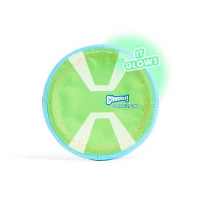 Chuckit! Max Glow Paraflight Flying Disc Dog Toy - Water Floating Flyer - Durable Nylon Construction with Soft Rubber Edges - For Medium and Large Dogs - Size Large - 9.75" L x 9.75" W - Pack of 1 - color: Green/Max Glow, size: Large