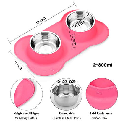 AsFrost Dog Food Bowls Stainless Steel Pet Food Bowls & Dog Water Bowls, Dog Bowls Silicone Mat No Spill Non-Skid Feeding Bowls for Small Size Dog Puppy Cat Food Dish, Pink, 3 Cup/24oz, Set of 2 Bowls - color: Pink, size: 3 Cup/27 oz each
