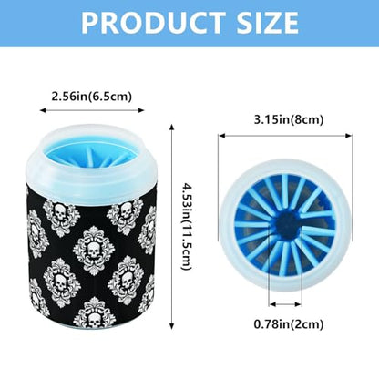 Gothic Skulls Black Pattern Dog Paw Cleaner Cup with Soft Silicone Brush, Lightweight Portable Small Muddy Paw Washer for Dogs, Easy to Use Pet Foot Cleaner