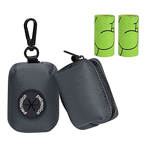 Petmolico Dog Poop Bag Holder Leash Attachment, Dog Waste Bag Dispenser Zippered Pouch, Fits Any Dog Leash, Includes Free Roll of Dog Bags, Poop Bag Dispenser - 2 Pack, Deep Gray - color: Deep Gray