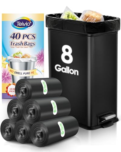 8 Gallon 40 Counts Strong Medium Trash Bags Garbage Bags by Teivio, Bathroom Trash Can Bin Liners, Plastic Bags for home office kitchen, Black - size: 40 Count (Pack of 1)