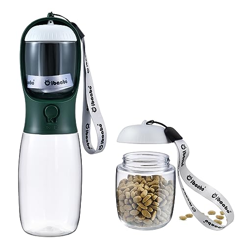 Cibaabo Dog Water Bottle with Food Container, Travel Puppy Water Bowl, Portable Pet Dispenser, Dog Stuff Accessories Items, Puppy Essentials Necessities for Yorkie Chihuahua Cat Walking and Hiking - color: #08 Dark Green, size: 19oz