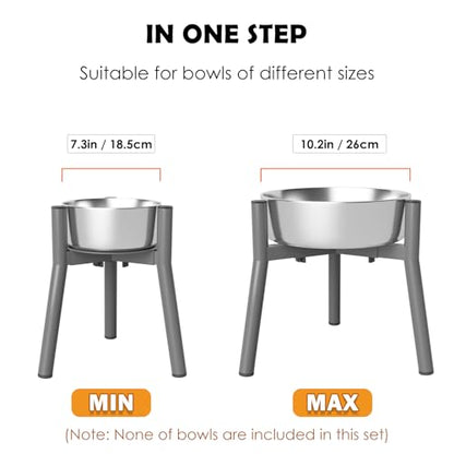 SHAINFUN Raised Dog Bowl Stand for Large Dogs with Tray, Adjustable Width 7 to 10.6", Elevated Tall Food Water Stand,Grey (Bowl Not Included) - color: Grey-HR, size: Height: 11.1", Width: 7-10.6"