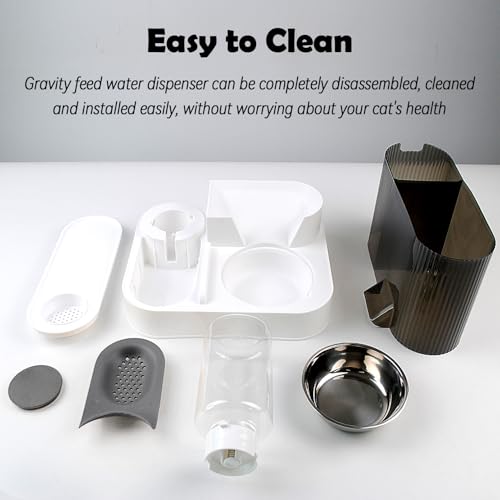 Automatic Gravity Cat Feeder with Stainless Steel Food Bowl, 2 in 1 Cat Feeder and Water Dispenser Combo Detachable Pet Water and Food Dispenser Set for Puppy Kitten Small Dog(Gray) - color: 【Grey】