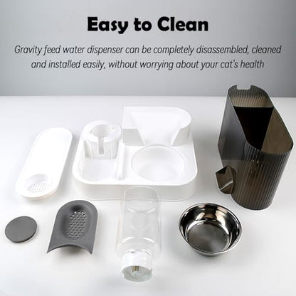 Automatic Gravity Cat Feeder with Stainless Steel Food Bowl, 2 in 1 Cat Feeder and Water Dispenser Combo Detachable Pet Water and Food Dispenser Set for Puppy Kitten Small Dog(Gray) - color: 【Grey】