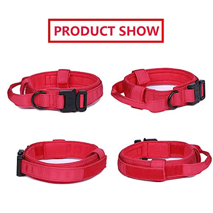 Tactical Dog Collar Adjustable Military Nylon Dog Collar with Control Handle and Heavy Duty Metal Buckle for Medium and Large Dogs (Red,S) - color: Red, size: Small (Pack of 1)