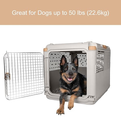 SportPet Designs Collapsible Medium Pet Travel Carrier (Tan), Hard-Sided Kennel for Medium Dogs, Puppies, Cats, Kittens, Animals up to 50lbs, Washable Home & Outdoor Pet Crate, 30.6"L x 22"W x 23.25"H - color: 30" Medium (Tan)