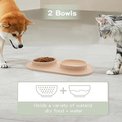 Dog Food Bowls Pet Bowls & Dog Water Bowls with No-Spill and Non-Skid, Feeder Bowls with Dog Bowl Mat for Small Medium Large Size Dogs Cats Puppy Pets, Dog Dishes (Khaki) - color: Khaki
