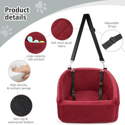 NEEZUKAR Dog Car Seat for Small Medium Dogs,Detachable Washable Dog Booster Seat Under 30lbs, Pet Car Seats Travel Bed with Storage Pockets and Safety Belt(Red) - color: Red