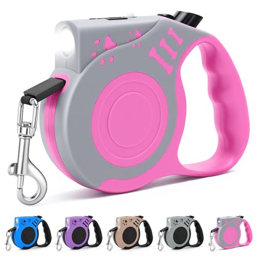 Retractable Dog Leash with USB Rechargeable Flashlight for Night Walks, 16FT Automatic Telescopic Tractor Dog Leash for Small and Medium Dogs, Pink - color: pink