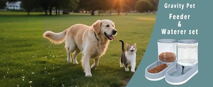 MOLOPARTY Automatic Dog Cat Feeder and Water Dispenser Gravity Food Feeder and Waterer Set with Pet Food Bowl for Small Medium Dog Puppy Kitten, Large Capacity 1 (Pet Feeder and Waterer Set)