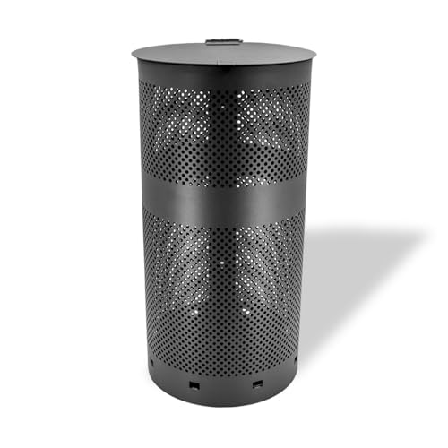 ZERO WASTE USA - Round Outdoor 10 Gallon Capacity Waste Can - 100% Rust-Free, Powder-Coated, Commercial Grade Aluminum to Withstand Weather. 10-Year Warranty (Matte Black) - color: Black