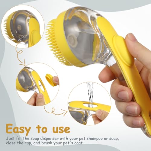 Sosoport Dog Bath Brush with Built-in Soap Dispenser Ergonomic Handle Soft Bristle Pet Grooming Scrubber for Dogs and Cats Massage and Hair Removal 7.48In Portable Shower Brush